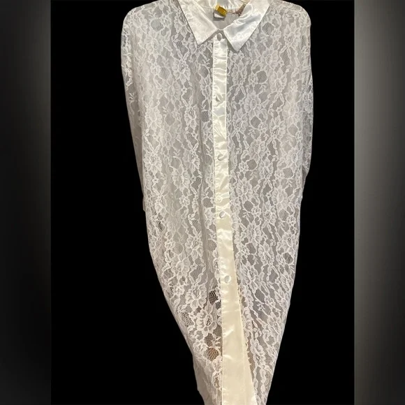 Vintage 1980s Victoria's Secret Ivory Lace Silk Sheer Button Up Bridal Lingerie - Picture 7 of 9
